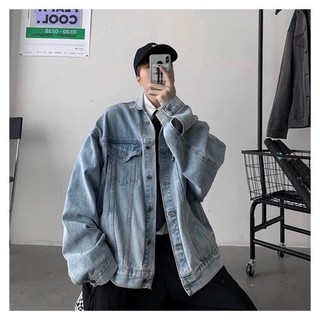Áo Khoác Jeans Nam Nữ From Rộng Màu Xanh Trơn, Áo Bò Unisex Phong Cách Hàn Quốc