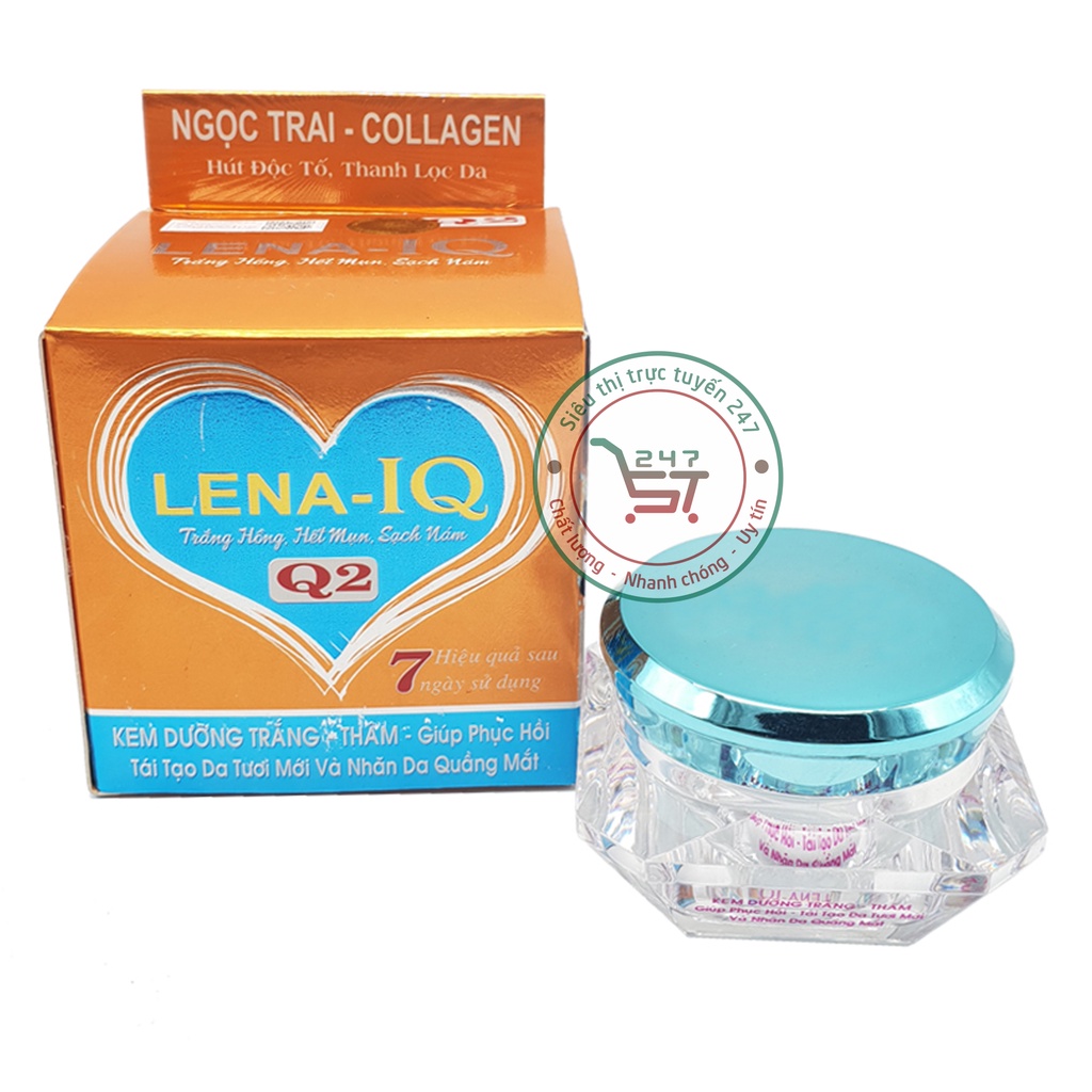 Kem dưỡng Trắng da mặt Tái tạo da mờ Nhăn Thâm quầng mắt Ngọc trai collagen Lena IQ (cam-xanh)