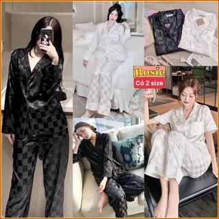 [ Có 2 size ] Bộ ngủ Pijama nữ Gấm ô vuông trắng / đen sang trọng - pijama xinh giá rẻ