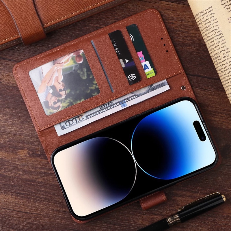 Dành Cho Iphone X Xs Xr 14 Plus Pro Max Ví Da Đứng Đựng Thẻ Flip Case Full Cover