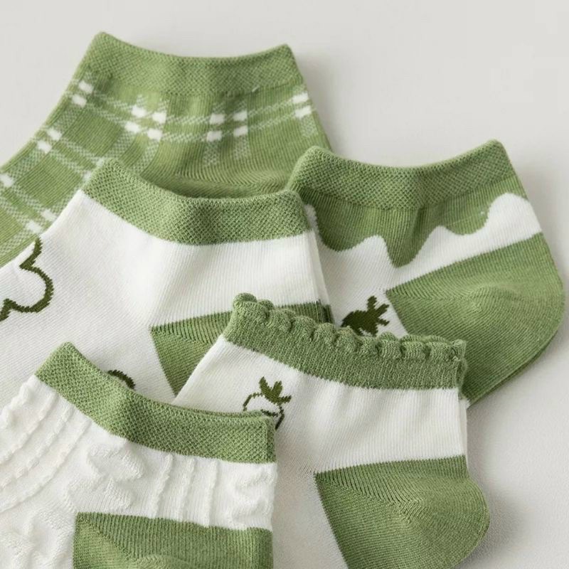 Set 5 đôi tất vớ vải cotton siêu bền cổ ngắn màu xanh bơ dễ thương xinh xắn ( kèm túi zip ) (tuyển   ).