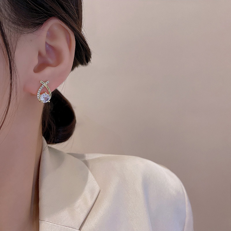 Bông tai kim loại bạc 925 thiết kế chữ thập zircon và kim cương sang trọng
