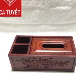 [RẺ NHẤT] Hộp đựng giấy ăn 3 ngăn 2IN1 GỖ HƯƠNG ĐỎ chạm thành siêu đẹp - LOẠI TO ( ẢNH THẬT)