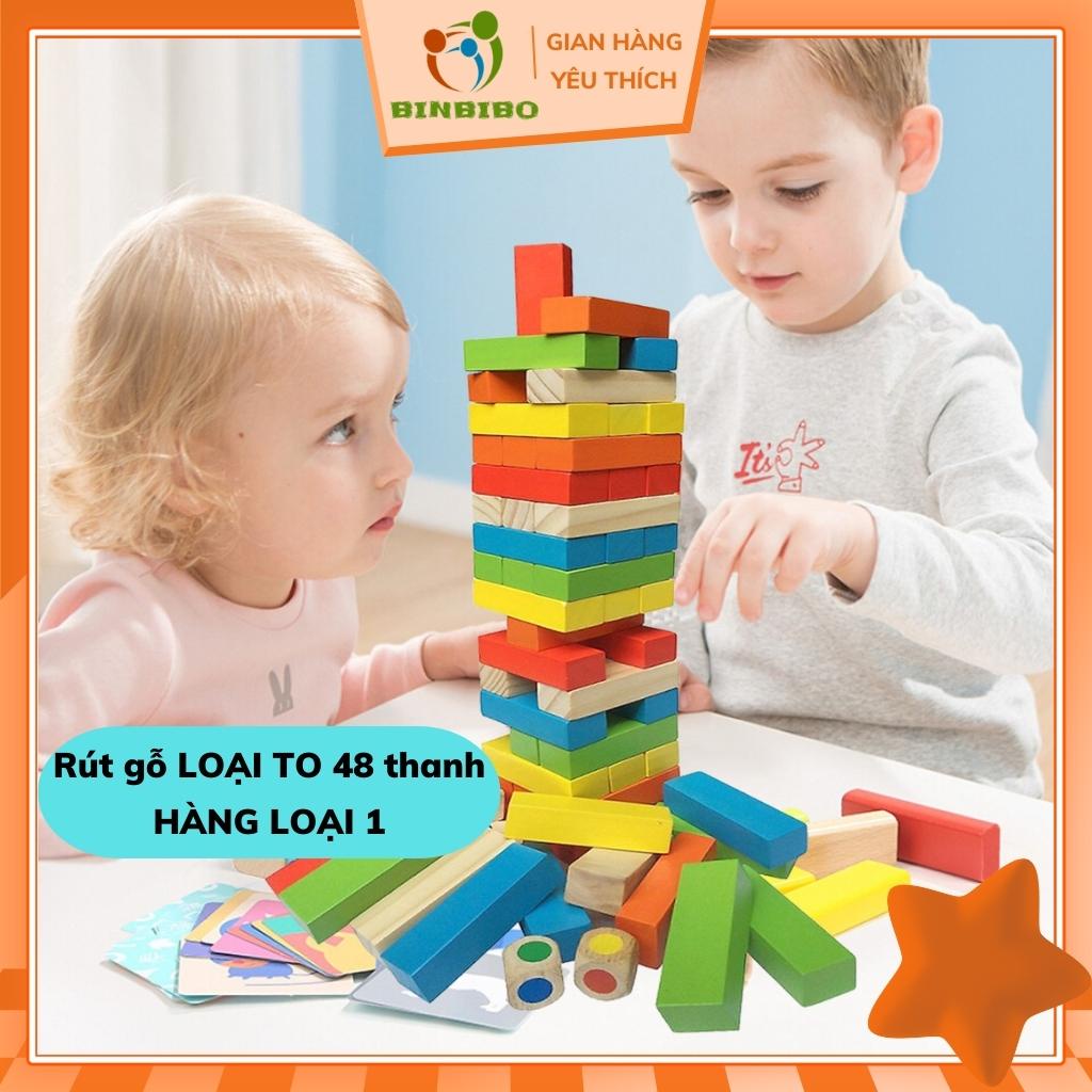 Rút gỗ màu loại to 48 thanh cầm cực chắc tay Đồ chơi Domino cho bé - Binbibo