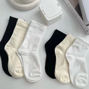 Tất Cổ Cao Nữ，Vớ cotton Cổ Cao Nữ Hàn Quốc Gân Trơn Nhiều Màu