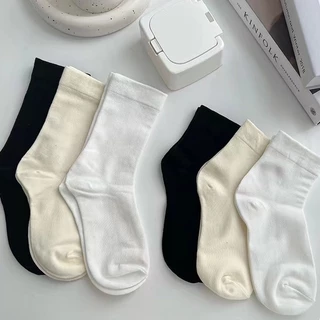 Tất Cổ Cao Nữ，Vớ cotton Cổ Cao Nữ Hàn Quốc Gân Trơn Nhiều Màu