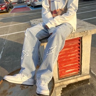 Quần Jeans Baggy Nam Nữ Phối Hình Thêu Nổi, Chất Vải Bò Màu Xanh Và Đen, From Rộng Dáng Suông Thời Trang Unisex