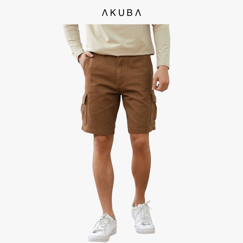 Quần Short Kaki nam trơn co dãn Form slimfit AKUBA chất liệu Regular, phong cách Hàn Quốc 01H0421