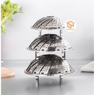 Vỉ Hấp, Khay Hấp Inox, Xoè Cánh, Gấp Gọn Thông Minh Hấp Đồ Ăn, Rửa Rau Củ Cam Homeware
