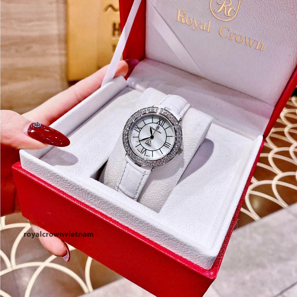 Đồng hồ nữ chính hãng dây da Royal Crown 4632 chống nước, đính đá cao cấp, đeo tay đẹp, sang chảnh