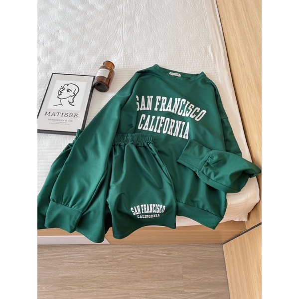 Set nỉ mỏng, set áo sweatshirt kèm quần in chữ 5d