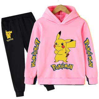 Set Đồ Thể Thao 2 Món Gồm Áo Hoodie In Hình Pikachu + Quần Cho Bé Trai 4-14 Tuổi