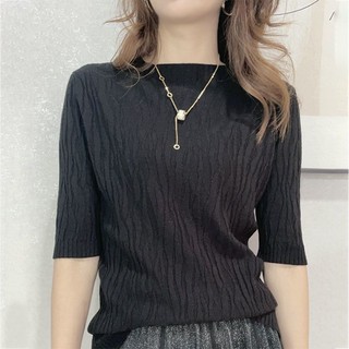 Mùa Xuân Thu Nữ Áo Len Giữa Tay Quần Áo Nữ Tay Ba Phần Tư Phiên Bản Ngắn Phiên Bản Hàn Quốc Nửa Cổ Cao Đáy Áo Sơ Mi Phù Hợp Với Nữ Top K