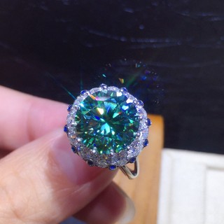 ❤ Ban Đầu Sang Trọng 3 Carat Trái Tim Mũi Tên Xanh Thật Moissanite Full Kim Cương Nhẫn Nữ Trang Sức Cưới