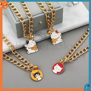 Mèo Thú Cưng Thẻ Dễ Thương Mèo Đen Trắng Vòng Cổ Nhôm Hợp Kim Vòng Cổ Thú Cưng Nhật Bản Mạ Điện Vòng Cổ Vàng Không Phai Màu Đai Hình Chuông Nhỏ