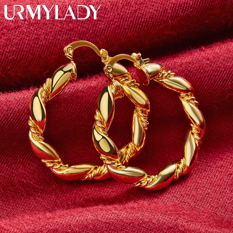 URMYLADY Vòng Xoắn Vòng Bông Tai Vàng 24K Dành Cho Nữ Quyến Rũ Cưới Đính Hôn Trang Sức Dự Tiệc Thời Trang