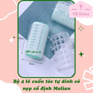 Bộ 4 lô cuốn tóc tự dính có nẹp cố định Malian xanh mint