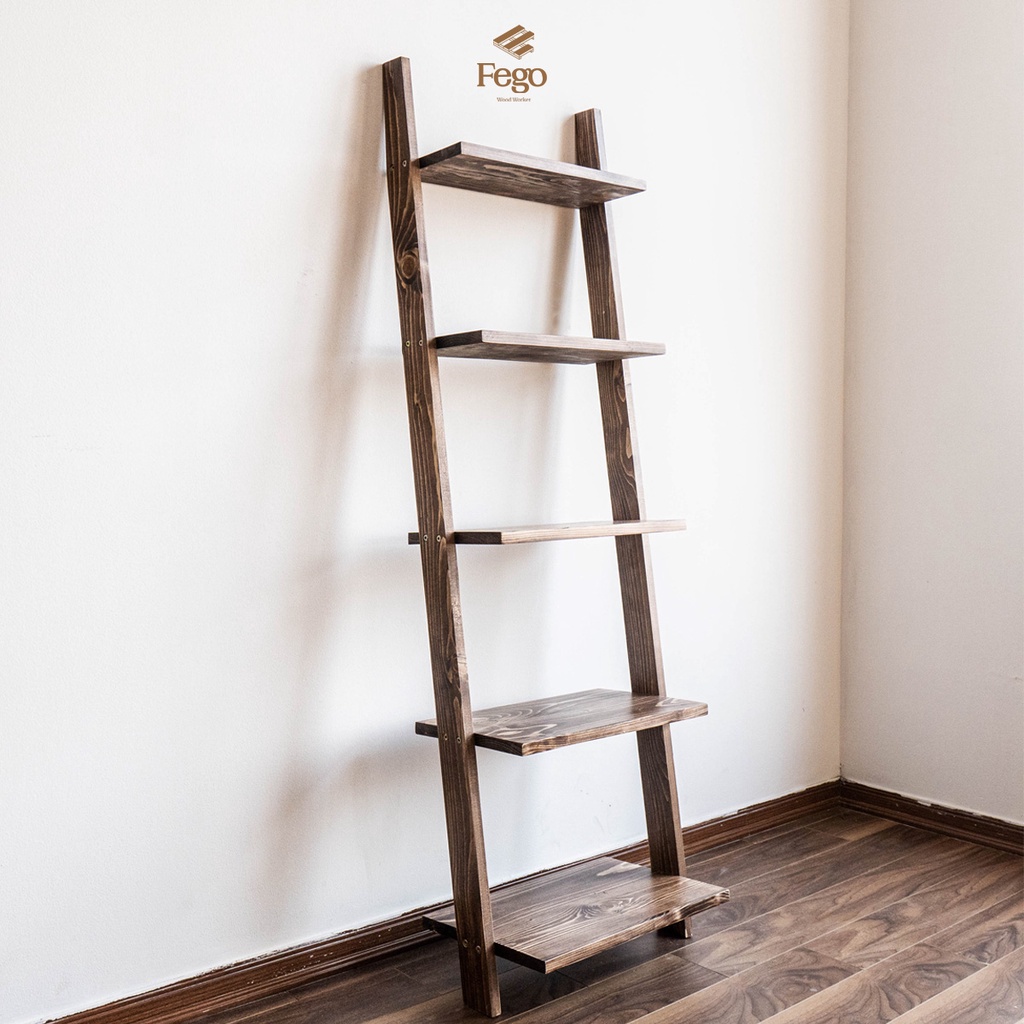 Ảnh Kệ thang FEGO 5 tầng để sách gỗ thông tự nhiên trang trí phòng khách, phòng làm việc 4