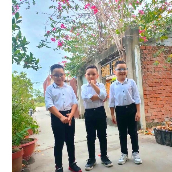 Áo Sơ Mi Bé Thương Hiệu Fig Tree Màu Trắng Viền Cổ Màu Đen Siêu Cute Đi Tiệc, Size 8-37kg, Chất Mềm