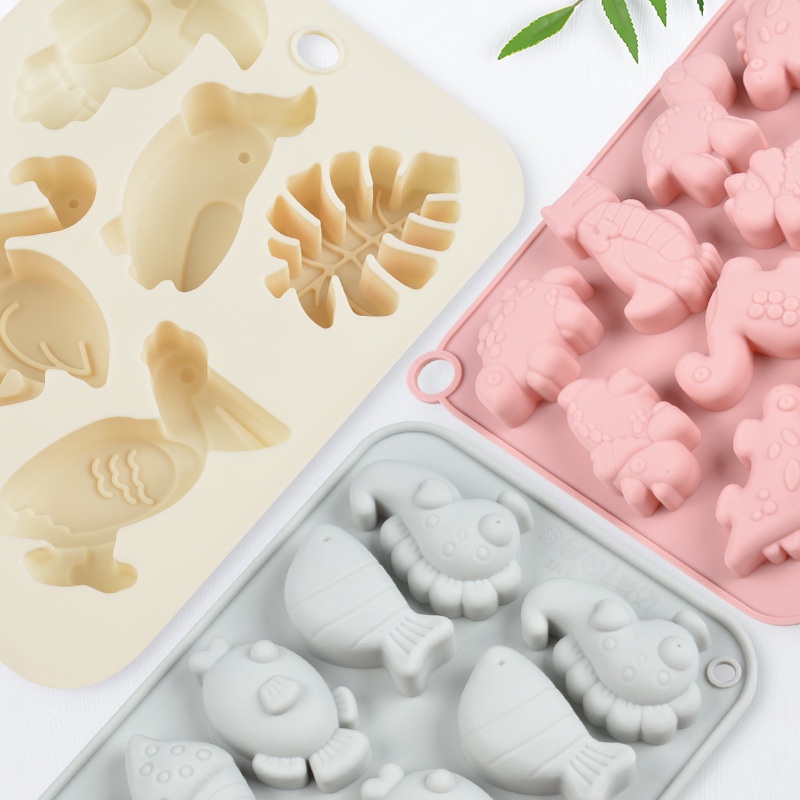 Khuôn Silicone Làm Bánh / Sô Cô La / Nến Thơm Hình Khủng Long / Chim Hồng Hạc
