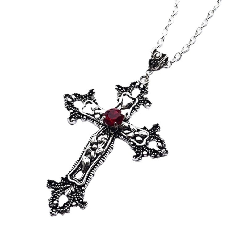 Dasbsug Vòng cổ mặt dây chuyền chéo cổ điển dành cho nữ Goth Phụ kiện chuỗi dài Gothic