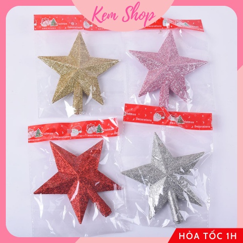 Ngôi sao kim tuyến vàng bạc đỏ trang trí cây thông Noel Giáng Sinh - Kem Shop K224