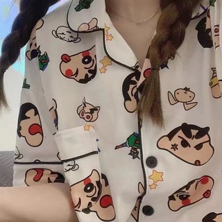 Bộ Đồ Ngủ Tay Ngắn In Hoạt Hình shin chan Phong Cách Nhật Bản Thời Trang Mùa Hè Cho Nữ
