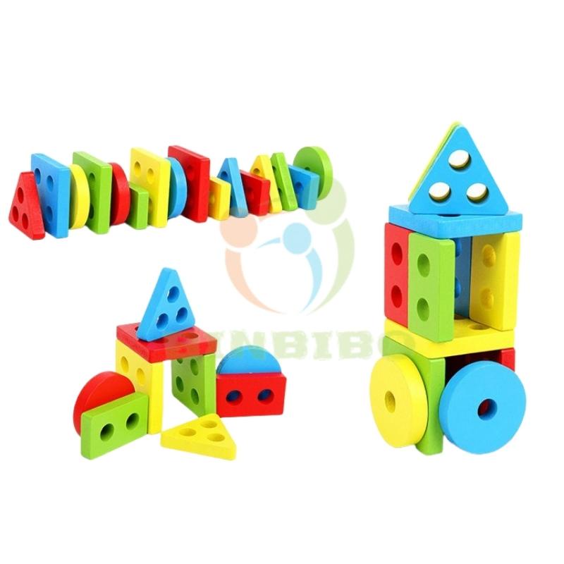 Thả hình khối 4 cọc bằng gỗ đồ chơi Montessori phát triển trí tuệ giúp bé phân biệt hình khối và màu sắc