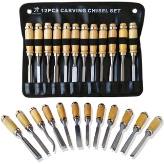 Bộ đục khắc gỗ chuyên nghiệp 12 chiếc Dao khắc sắc nét Dụng cụ chế biến gỗ có hộp đựng