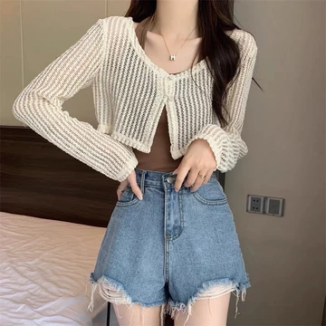 [Video thật] Sét áo croptop lưới và áo yếm L04, áo cardigan lưới kết hợp với áo yếm bên trong hottend.