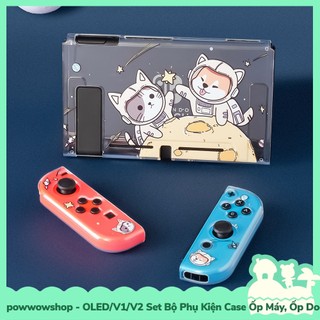 [Sẵn VN - Hỏa Tốc] Oled/V1/V2 Set Bộ Phụ Kiện Case Máy, Case Dock Nintendo Switch Mẫu Shiba & Cat Astronaut
