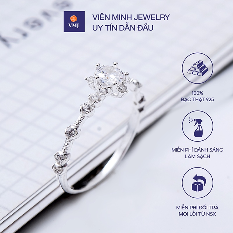 Nhẫn bạc nữ VMJ, nhẫn nữ bạc 925 cao cấp, nhẫn bạc 925 đính đá nhỏ sáng đẹp, thanh lịch - VMJ01