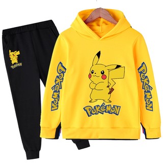 Set Đồ Thể Thao 2 Món Gồm Áo Hoodie In Hình Pikachu + Quần Cho Bé Trai 4-14 Tuổi