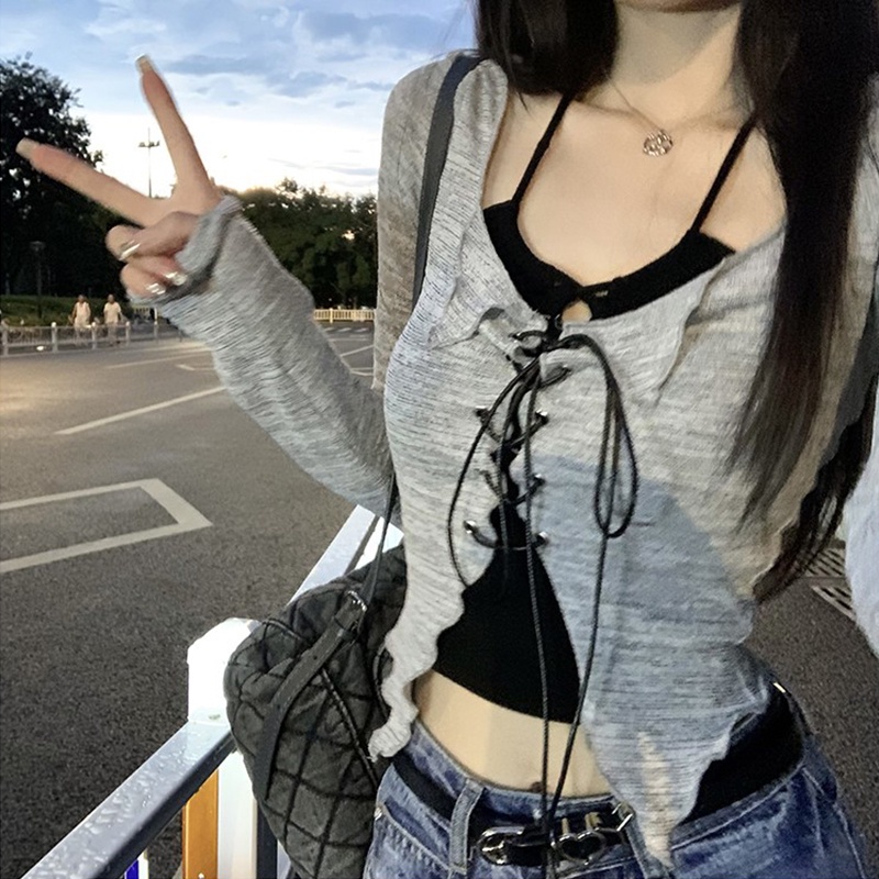 Set Áo Hai Dây Và Áo Khoác Cardigan Dệt Kim Thời Trang Nữ