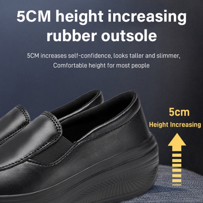 Giày nữ da trơn đế bằng tăng chiều cao 5cm dáng thể thao êm mềm