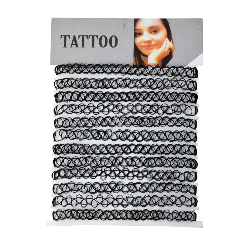 Dasbsug 12 Miếng Vintage Hippy Co Giãn Hình Xăm Vòng Cổ Choker Co Giãn Vòng Cổ