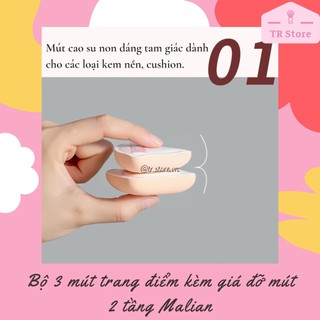 Bộ 3 mút trang điểm kèm giá đỡ mút 2 tầng hồng Malian