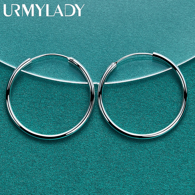 Urmylady Bạc 925 50mm Vòng Tròn Mịn Bông Tai Vòng Tai Cho Nữ Thời Trang Đơn Giản Cưới Đính Hôn Quyến Rũ Trang Sức