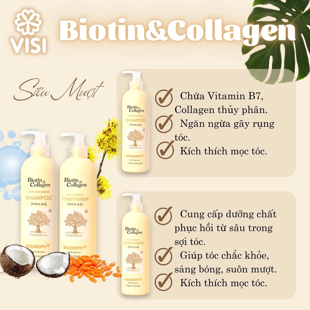 Dầu Gội, Xả Biotin Collagen Voudioty Vàng Giúp Phục Hồi, Giúp Tóc Siêu Mềm Mượt, Dung Tích 500ml-1000ml