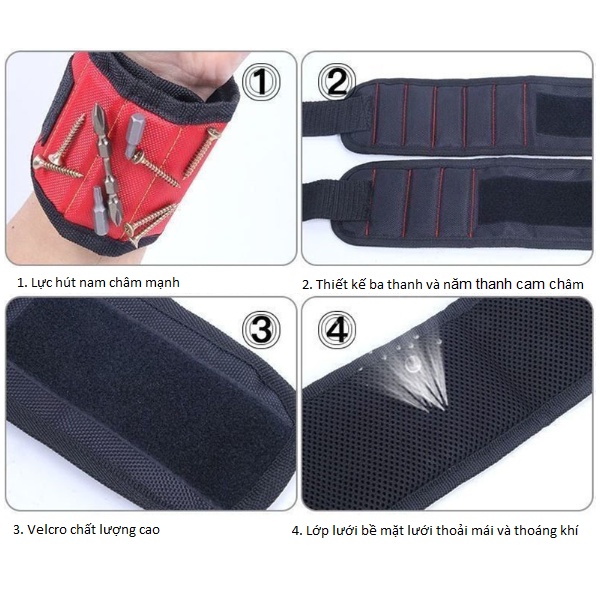 Dây đeo cổ tay hút đinh vít, Bu Lông, Mũi Khoan sử dụng nam châm từ tính mạnh