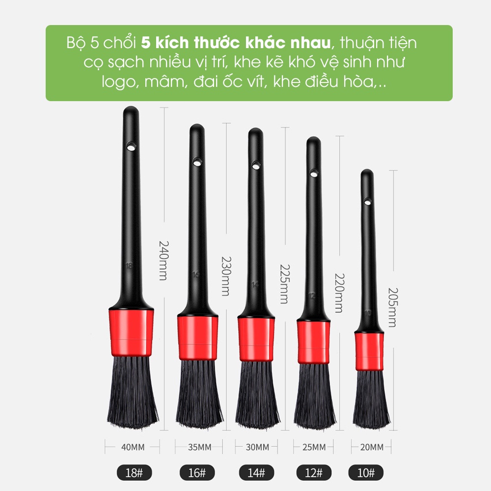 Bộ 5 cây cọ rửa vệ sinh xe ô tô, xe máy chuyên dụng, bộ chổi cọ đồ nghề vệ sinh, chăm sóc ô tô, máy tính,sofa