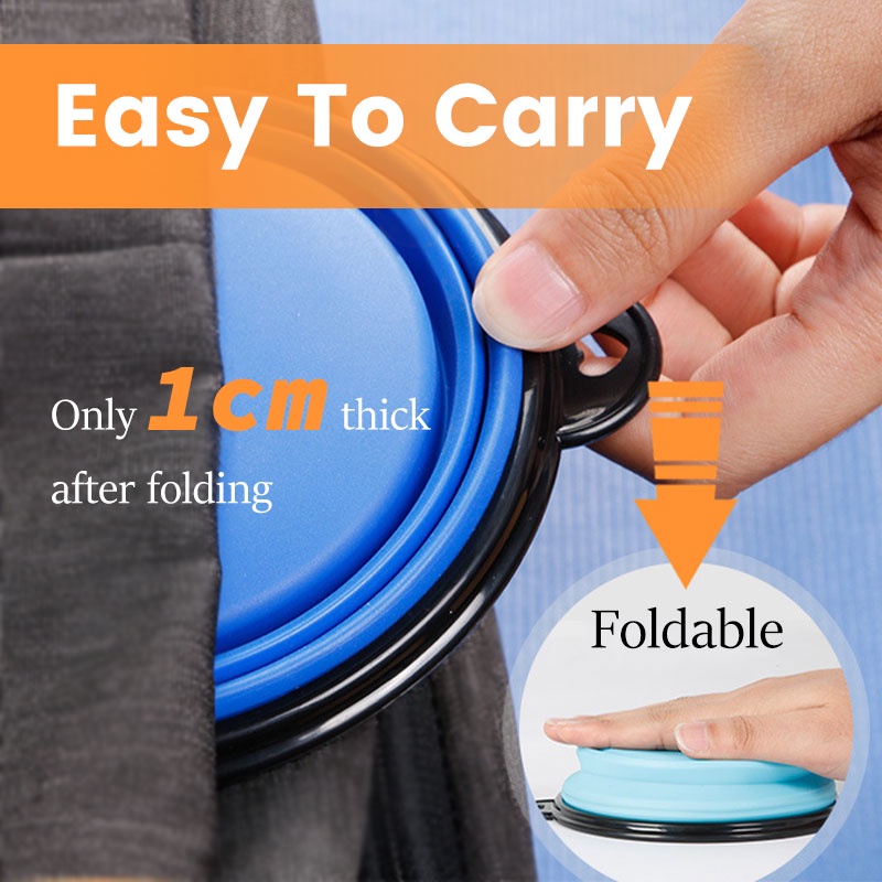HamshMoc Bát cho chó có thể gập lại Bát cho chó du lịch di động với Carabiner Silicone có thể mở rộng cho chó mèo Bát nước cho ăn thức ăn