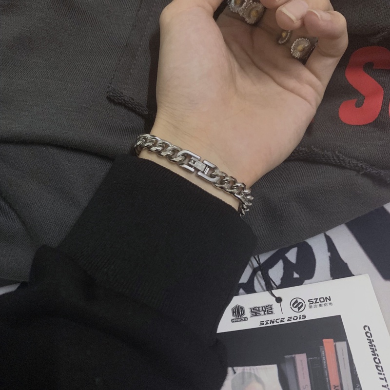 Lắc tay titan unisex xích vát bản nhỏ 6 - 8mm khoá hộp không gỉ