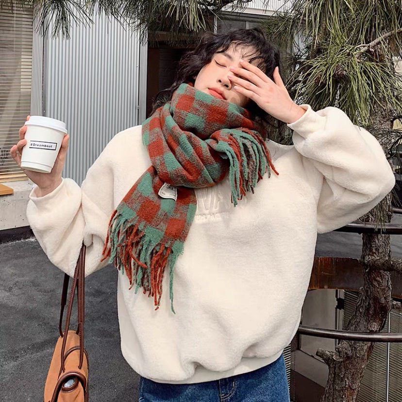 Khăn len quàng cổ nam nữ khăn kẻ caro noel hàn quốc vintage khăn choàng len nam nữ vintage khăn len quàng cổ nam nữ
