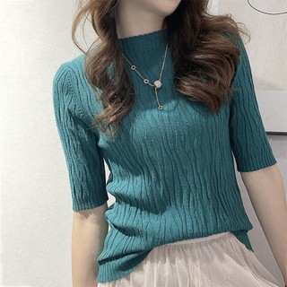 Mùa Xuân Thu Nữ Áo Len Giữa Tay Quần Áo Nữ Tay Ba Phần Tư Phiên Bản Ngắn Phiên Bản Hàn Quốc Nửa Cổ Cao Đáy Áo Sơ Mi Phù Hợp Với Nữ Top K
