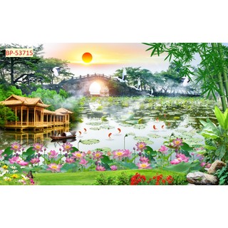 Tranh vải lụa dán tường phong cảnh thiên nhiên phòng khách, phòng ăn, phòng ngủ