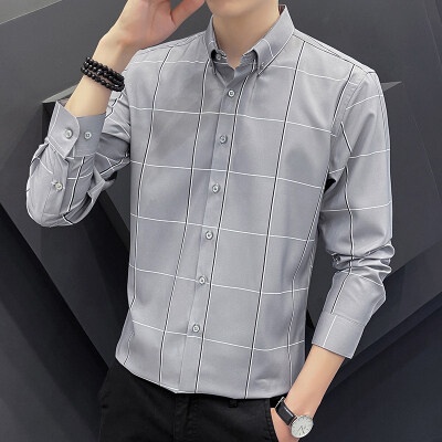 Áo Sơ Mi Nam Dài Tay Sọc Ca Rô Phong Cách Hàn Quốc Mới