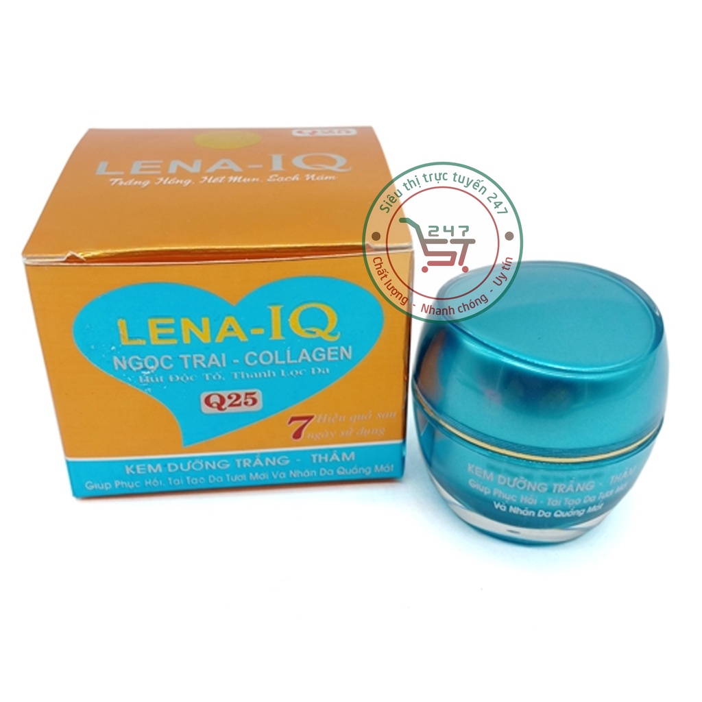 Kem dưỡng Trắng da mặt Tái tạo da mờ Nhăn Thâm quầng mắt Ngọc trai collagen Lena IQ (cam-xanh)
