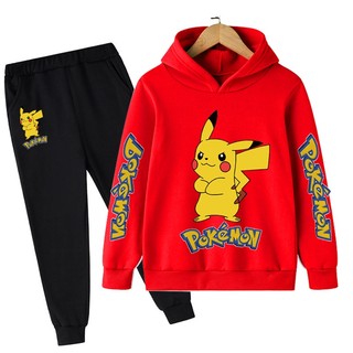 Set Đồ Thể Thao 2 Món Gồm Áo Hoodie In Hình Pikachu + Quần Cho Bé Trai 4-14 Tuổi