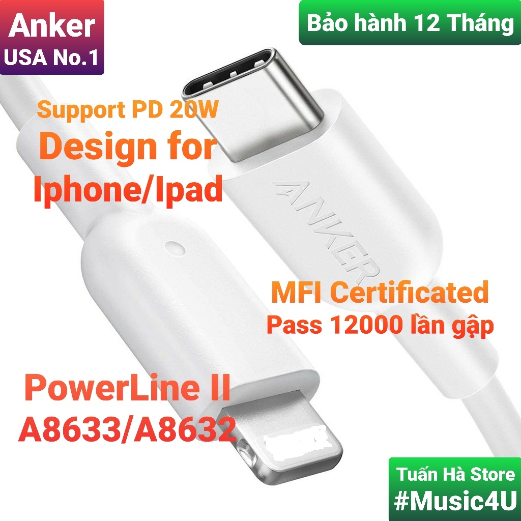 Dây cáp sạc nhanh Type C ra to L Anker PowerLine A8623 A8633 A8632 Tuấn ...